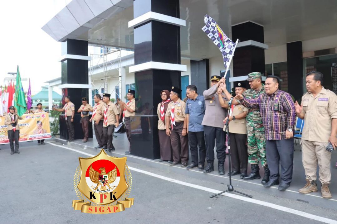 Wakapolres Tebing Tinggi Hadiri Pelepasan Pawai Kirab Panji Tangkal Napza Kwarda Pramuka .