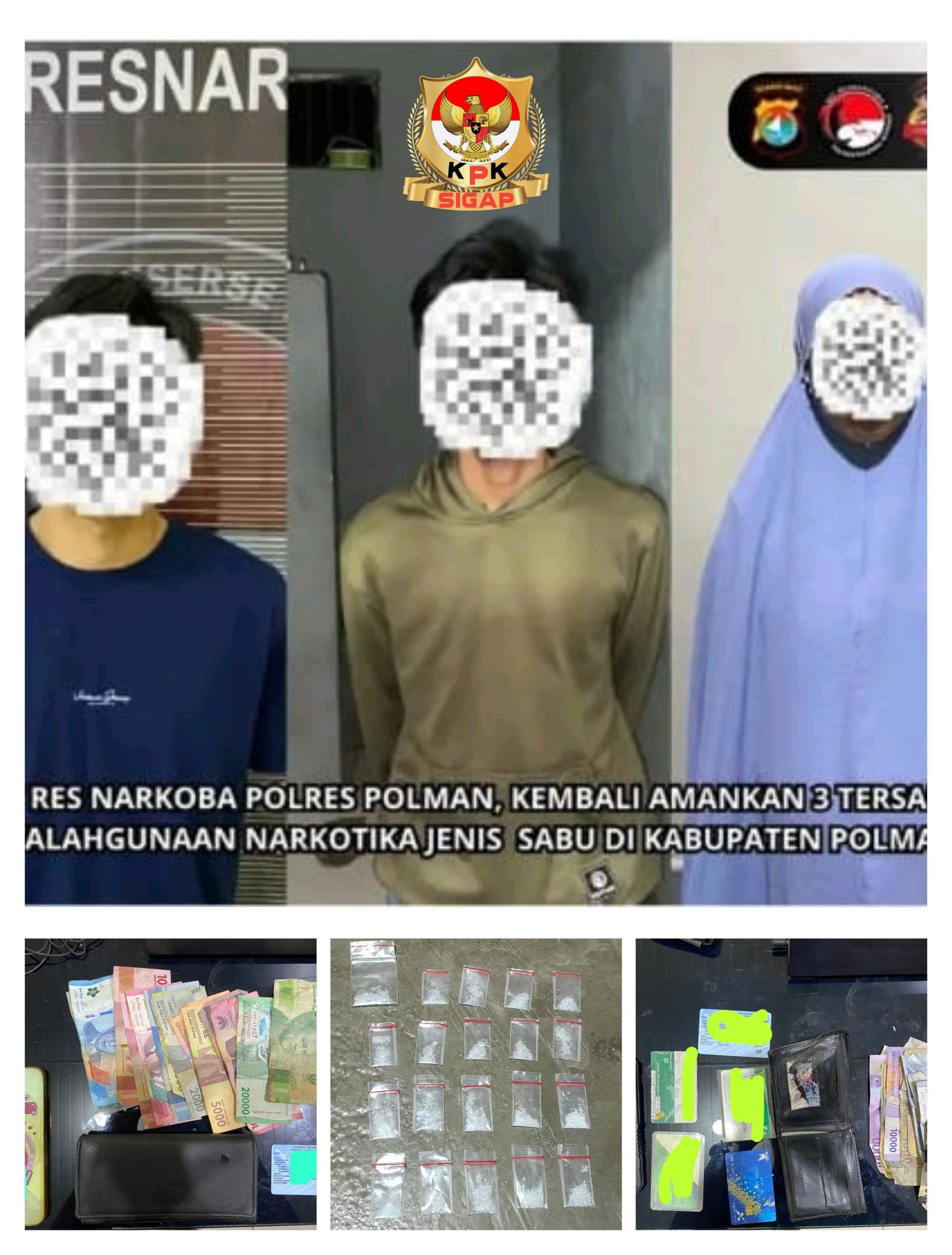 Tiga Orang Pelaku Terduga Penyalahgunaan Narkoba Jenis Sabu di Tangkap Polisi
