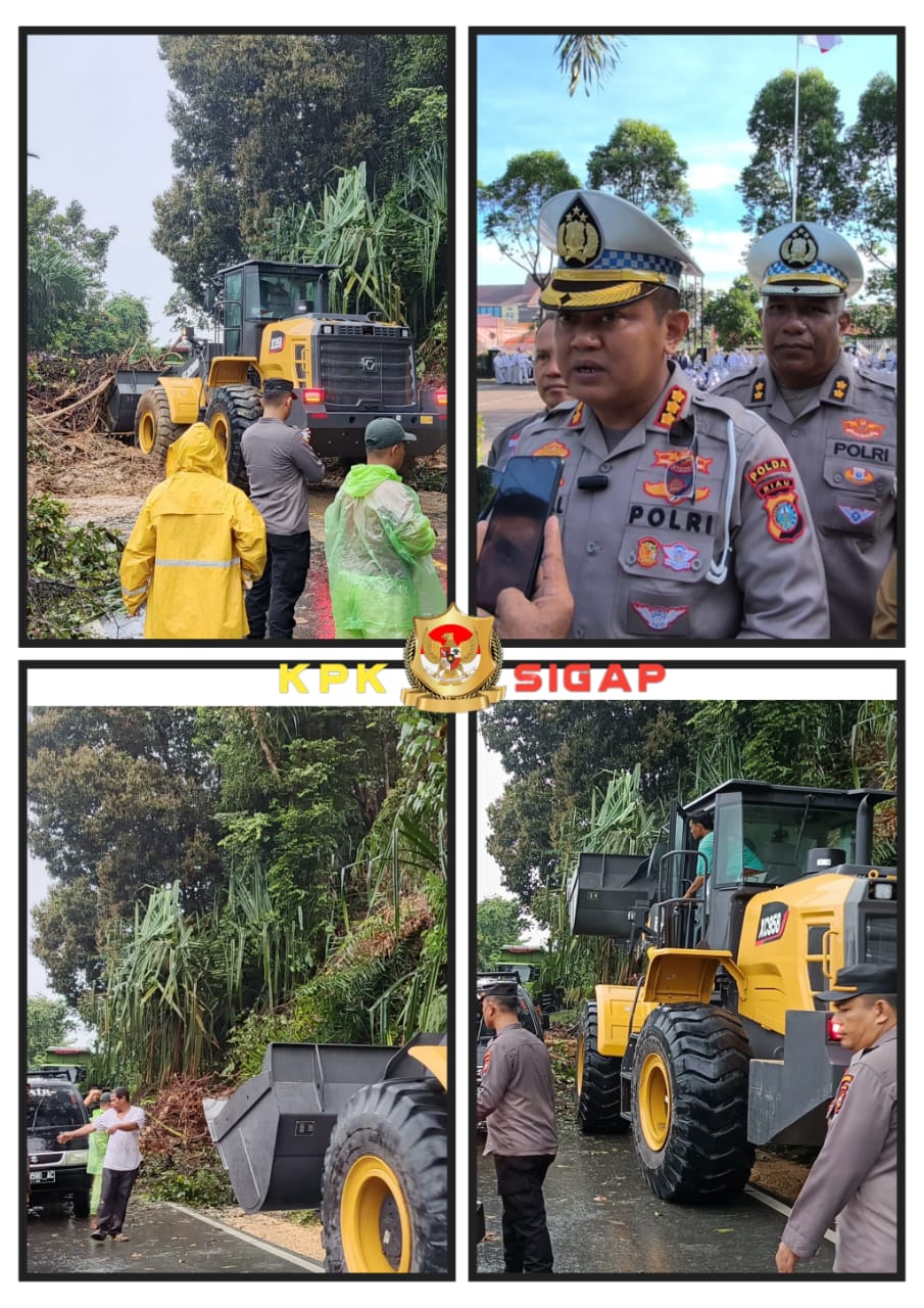 Gerak Cepat Polantas Riau Tangani Longsor di Jalan Lintas Taluk Kuantan – Pekanbaru