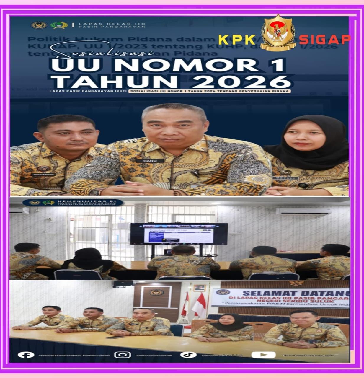 Lapas Pasir Pengaraian Ikuti Sosialisasi UU Nomor 1 Tahun 2026 tentang Penyesuaian Pidana