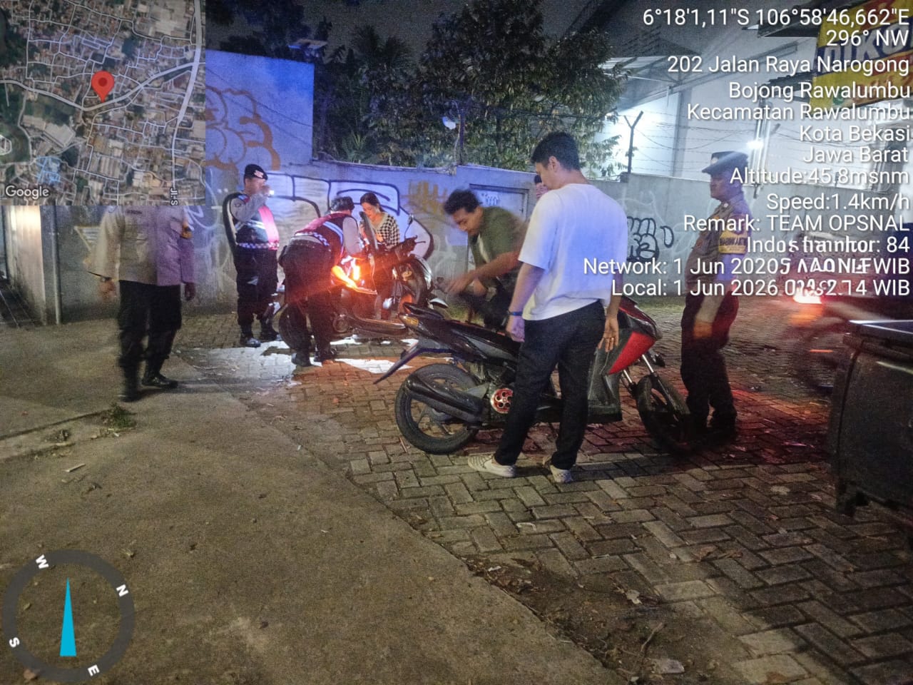 Polsek Rawalumbu Perketat Pengamanan Dini Hari, Razia Titik Rawan Begal Berlangsung Humanis Dan Kondusif